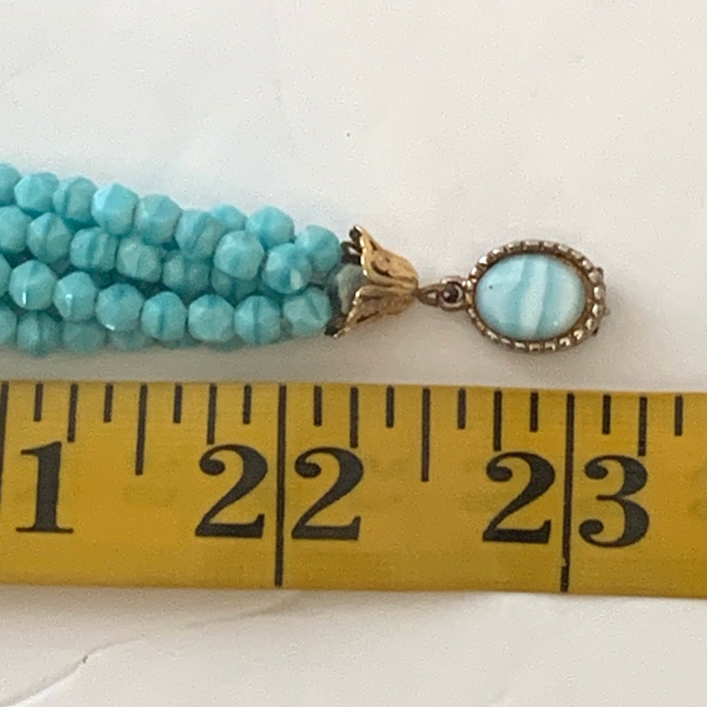 Vintage Antique Aqua glass bead necklace Multi strand 22” turquoise Blue beaded - Picture 9 of 10